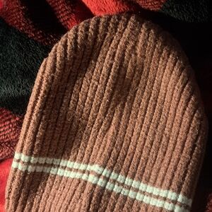 Brown Ribbed Beanie with Stripes